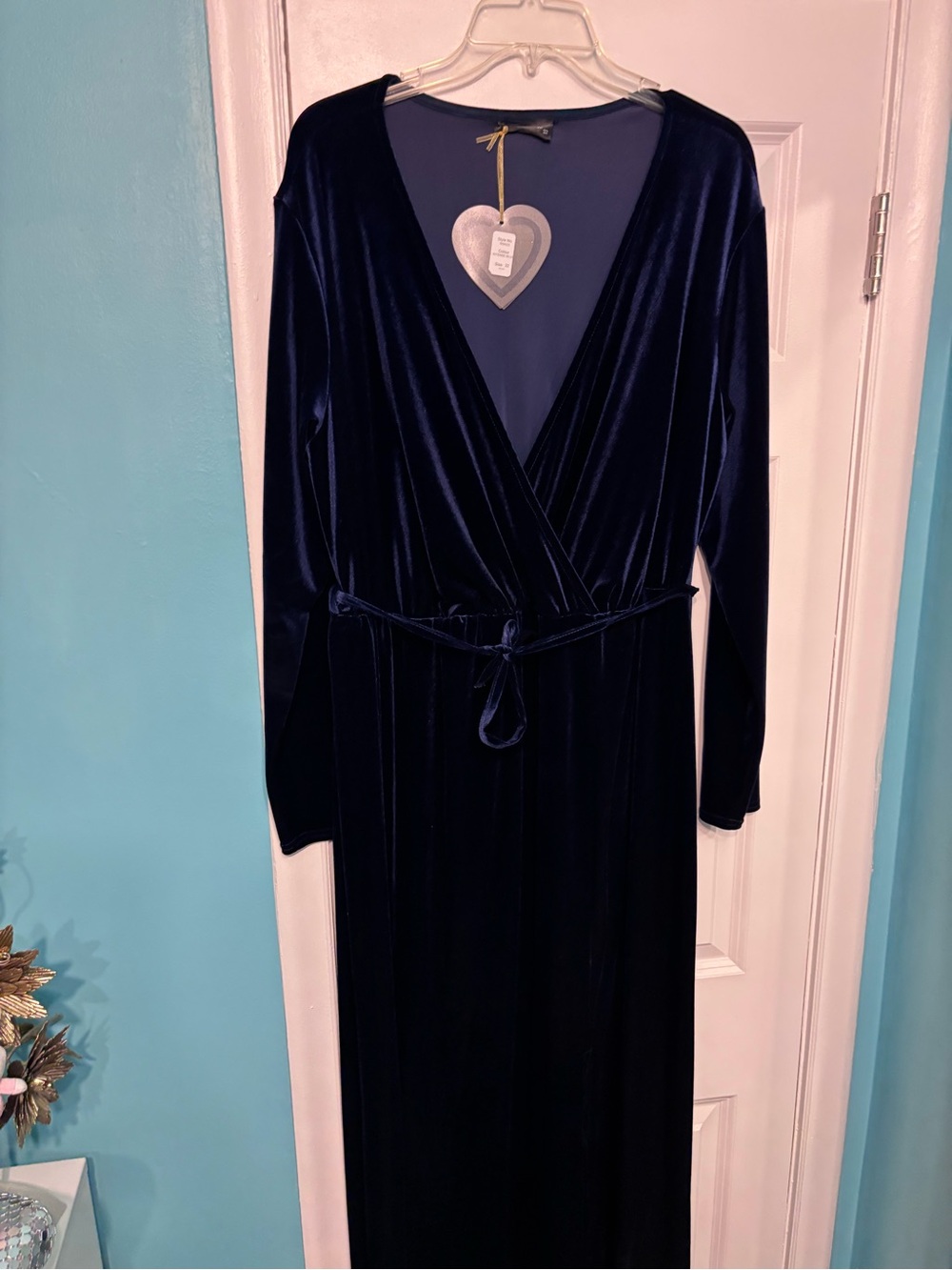 Club L London Navy Velvet Wrap Maxi Dress